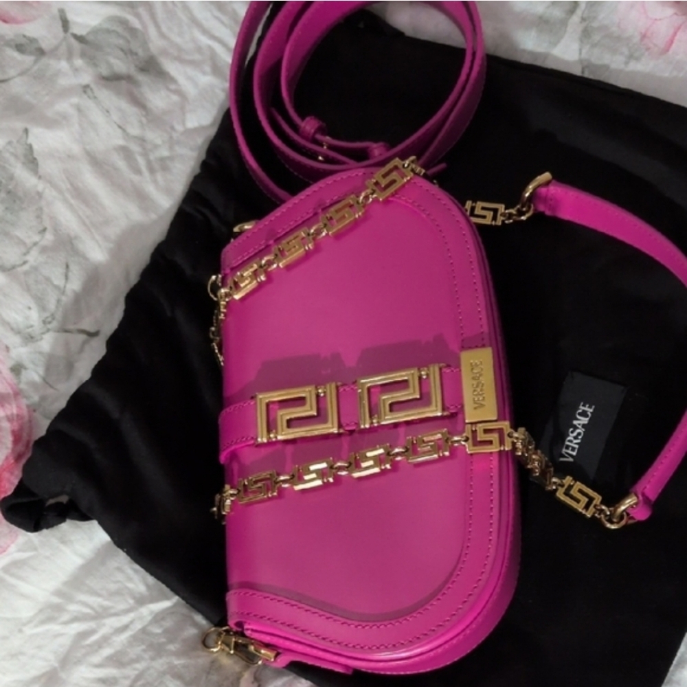 VERSACE fuchsia Pink Leather Chain Crossbody/Saddle Bag 👜 - Picture 10 of 13